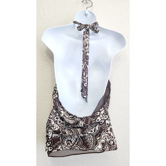 Apt 9 Brown White Floral Halter Backless Top XL Lightweight Lined Soft Flowy - Picture 3 of 5